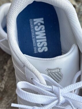 K-Swiss White Low-Top Leather Sneaker with Subtle Gray Logo